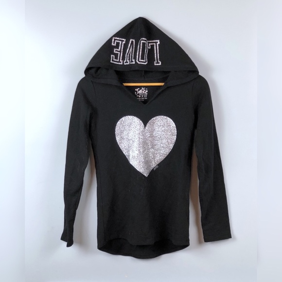 Justice Other - 😎Justice Hoodie 12 Black Silver Glitter LOVE